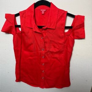 GUESS Bold Red Cut-Out Blouse